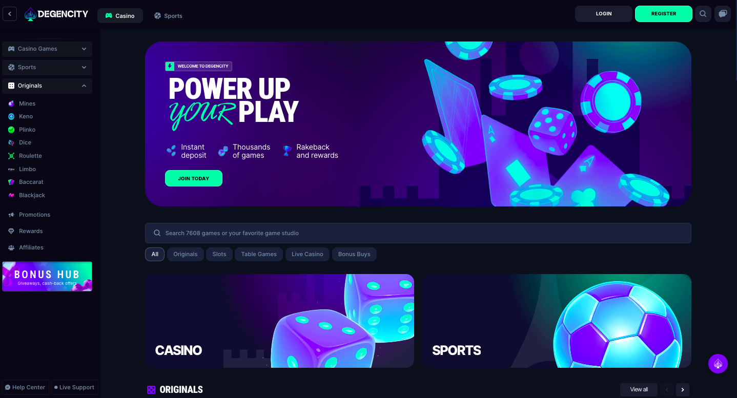 Degencity homepage